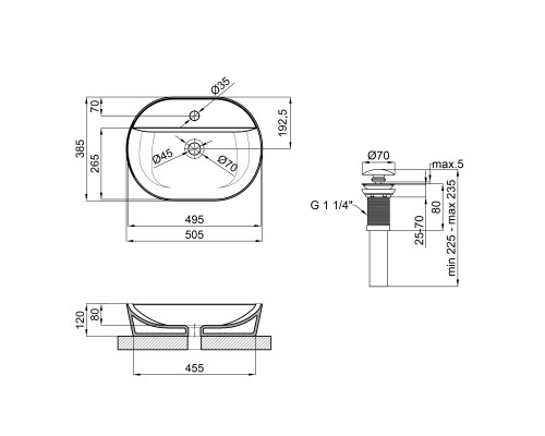 Раковина-чаша Qtap Scorpio 505х385х120 Matt black з донним клапаном QT142202MBMB