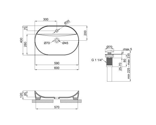 Раковина-чаша Qtap Scorpio 610x400x120 Matt black з донним клапаном QT142203MBMB
