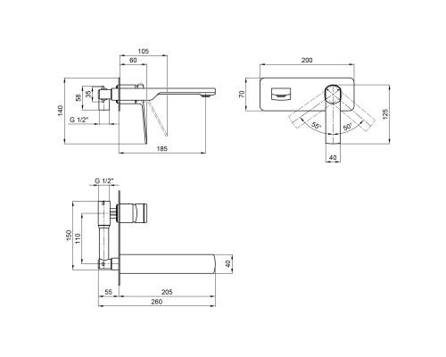 Змішувач для раковини Qtap Slavonice прихованого монтажу QTSLA3040103DB Black Matt