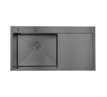 Мийка для кухні інтегрована Lidz Handmade H7849BR крило праворуч (LIDZH7849BRPVD3008) Brushed Black PVD 3,0/1,0 мм
