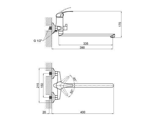 Змішувач 36W 005 для ванни довгий (k35) Brinex