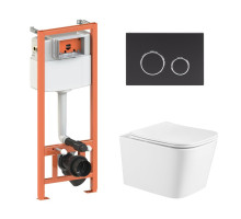 Комплект: Qtap Crow Ultra Quiet унітаз підвісний QT05335171W + Nest комплект інсталяції 4в1 (кругла клавіша Black mat) QT0133M425 + M11V1146MB