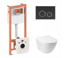 Комплект: Qtap Jay Ultra Quiet унітаз підвісний QT07335177W + Nest комплект інсталяції 4в1 (кругла клавіша Black mat) QT0133M425 + M11V1146MB