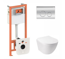 Комплект: Qtap Jay Ultra Quiet унітаз підвісний QT07335177W + Nest комплект інсталяції 4в1 (кругла клавіша Chrome) QT0133M425 + M11112CRM