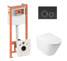 Комплект: Qtap Swan Ultra Quiet унітаз підвісний QT16335179W + Nest комплект інсталяції 4в1 (кругла клавіша Black mat) QT0133M425 + M11V1146MB