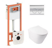 Комплект: Qtap Swan Ultra Quiet унітаз підвісний QT16335179W + Nest комплект інсталяції 4в1 (кругла клавіша Chrome) QT0133M425 + M11112CRM