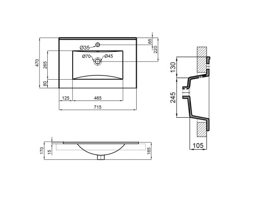 Раковина Qtap Albatross New 710x465x180 White без донного клапана QT0111750670W1