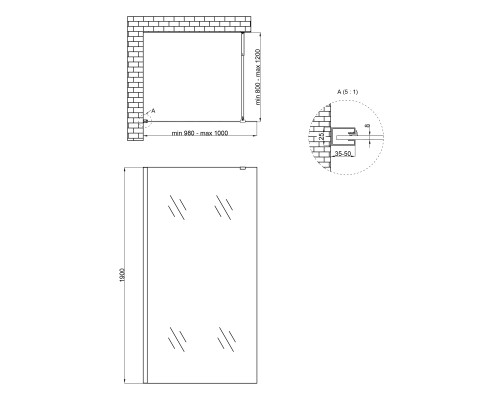 Душова перегородка Qtap Walk-In Standard BLM201.C8 100х190 см, скло Clear 8 мм, покриття CalcLess