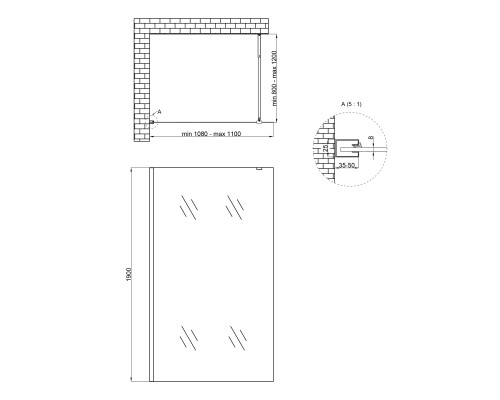 Душова перегородка Qtap Walk-In Standard BLM2011.C8 100х190 см, скло Clear 8 мм, покриття CalcLess