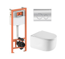 Комплект: Qtap Taurus Ultra Quiet унітаз підвісний QT2433084EUQW + Nest комплект інсталяції 4в1 (Клавіша кругла Chrome) QT0133M425 + QT0111M11112CRM