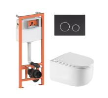 Комплект: Qtap Taurus Ultra Quiet унітаз підвісний QT2433084EUQW + Nest комплект інсталяції 4в1 (Клавіша кругла Black mat) QT0133M425+QT0111M11V1146MB