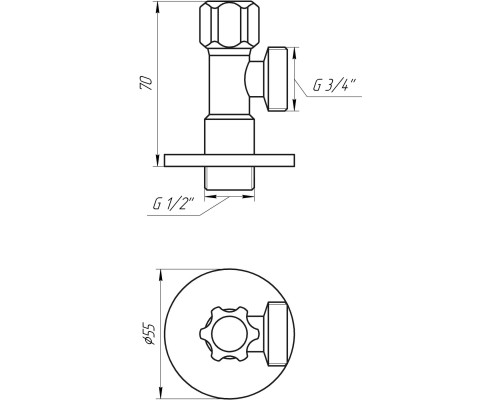 Кран вентильний кутовий SOLOMON 1/2″х 3/4″ 160403