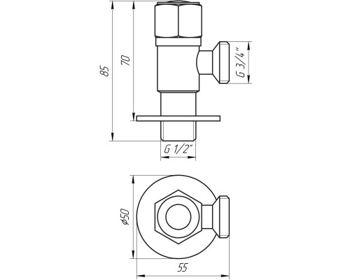Кран кульовий кутовий Professional 1/2″х3/4″ NV-QP888