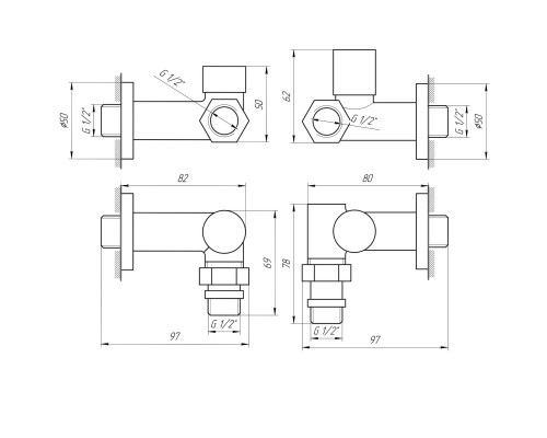 Набір Кран вентильний кутовий з американкою SOLOMON LUX 1/2″ WHITE 7777 TEN (2шт.)