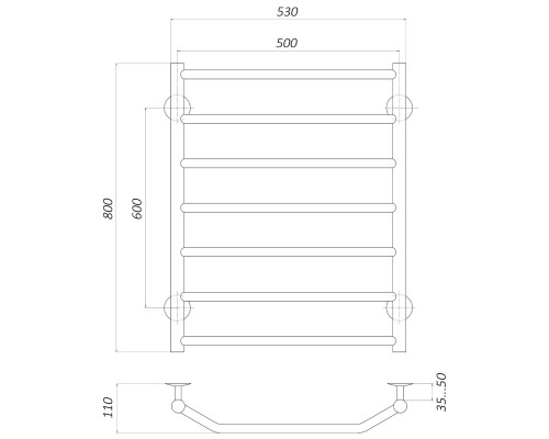 Рушникосушарка UNIO LT W 800-500-7 Драбинка Трапеція вода