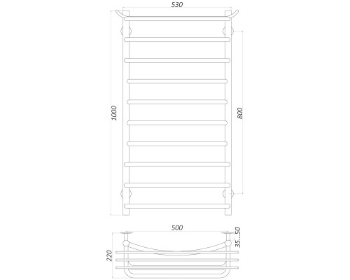 Рушникосушарка UNIO Zp W 1000-500-10 Зета з полицею вода