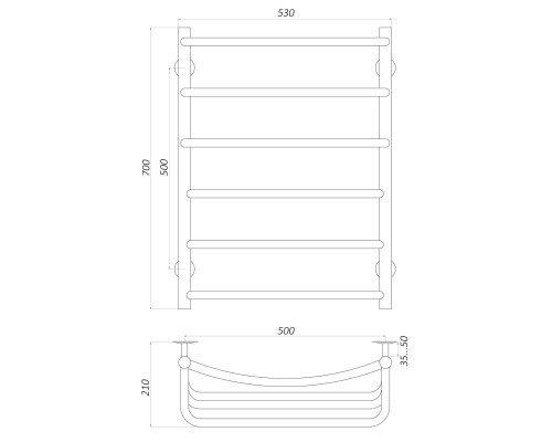 Рушникосушарка UNIO LКD W 700-500-6 Драбинка Каскад Дуга вода