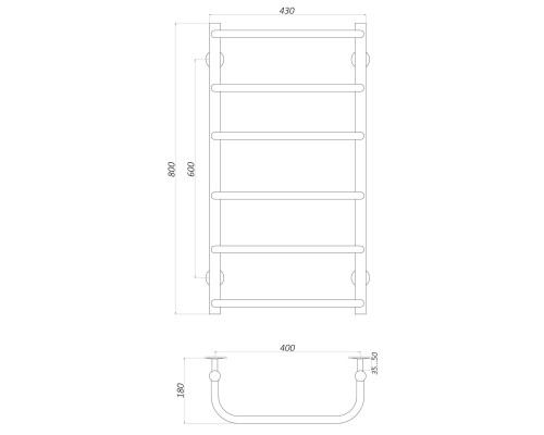Рушникосушарка UNIO LS W 800-400-6 Драбинка Скоба вода