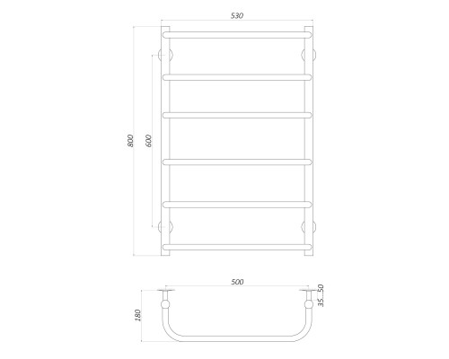 Рушникосушарка UNIO LS W 800-500-6 Драбинка Скоба вода