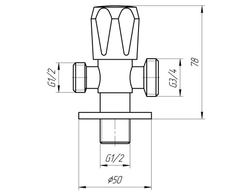 Кран вентильний кутовий Professional 1/2″X1/2″X3/4″ NV-QP555