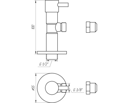 Кран напівобертовий кутовий з цангою SOLOMON 1/2″х 3/8″ Lazer 7076