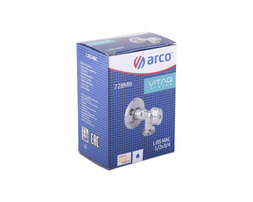 Кран кульовий кутовий ARCO 1/2″х 3/4″ 728MN металева  ручка L85MAC