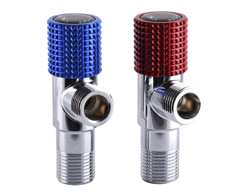 Комплект кранів кутових кераміка SOLOMON EXCLUSIVE 1/2″X1/2″ 9889 RED/BLUE (комплект2шт.)