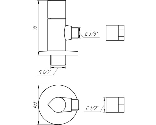 Кран напівобертовий кутовий з цангою SOLOMON 1/2″x3/8″ 9082