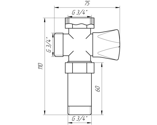 Кран вентильний для пральної машини Q PROFESSIONAL 3/4″x3/4″x3/4″ з подовжувачем NV-QP170
