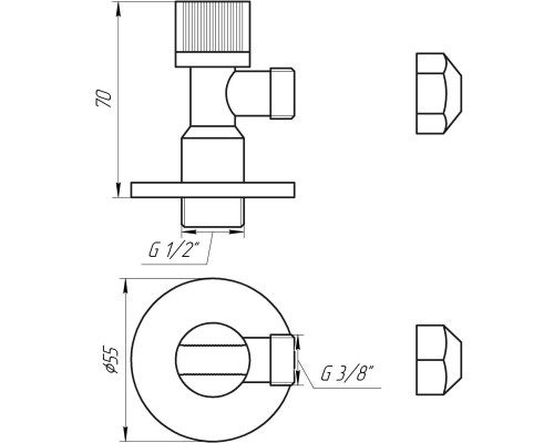 Кран шаровый угловой с цангою SOLOMON 1/2″х3/8″ A7032
