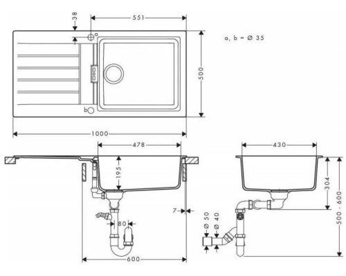 Hansgrohe Набір для кухні, гранітна мийка S520-F480 + зміш. Focus M41, чорний графіт-чорний матовий