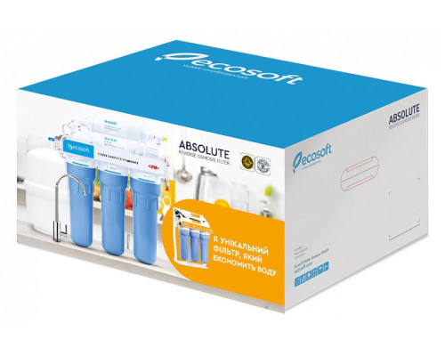 Ecosoft Фільтр зворотного осмосу Absolute з мінералізатором, 75 гал/добу, дренаж 1:1, подвійний кран модерн
