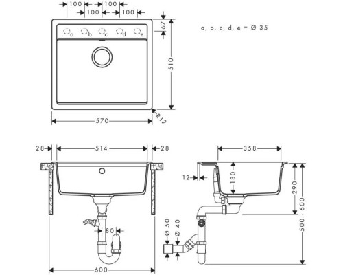 Hansgrohe Набір для кухні, гранітна мийка S520-F510 + зміш. Talis M54, чорний графіт-сталь