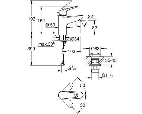 Grohe Змішувач для раковини Swift S довж. виливу - 103мм, неповоротний, 1 важіль, хром