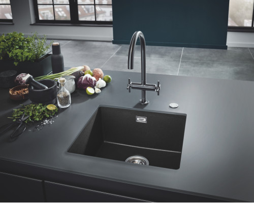 Grohe Мийка кухонна K700U, граніт, прямокут., без крила, 457x406x203мм, чаша - 1, врізна/під стільницю, чорний граніт