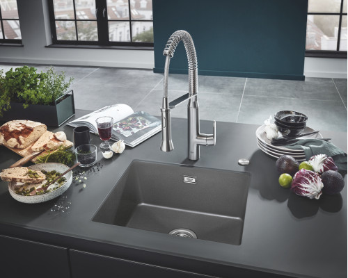 Grohe Мийка кухонна K700U, граніт, прямокут., без крила, 533x457x205мм, чаша - 1, врізна/під стільницю, сірий граніт
