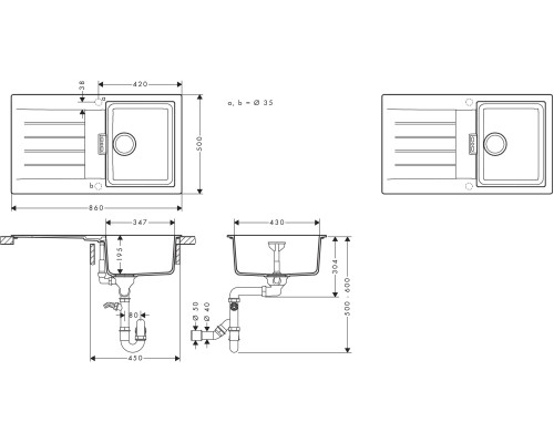 Hansgrohe Набір для кухні, гранітна мийка S520-F345 + зміш. Zesis M33, чорний графіт-чорний матовий