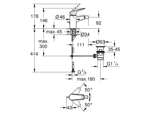 Grohe Змішувач для біде Swift неповоротний, хром