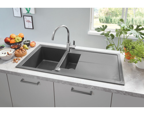 Grohe Мийка кухонна K400, граніт, прямокут., з крилом, 1000x500x205мм, чаша - 2, врізна, сірий граніт