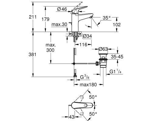 Grohe Змішувач для раковини Swift M довж. виливу - 116мм, неповоротний, 1 важіль, хром