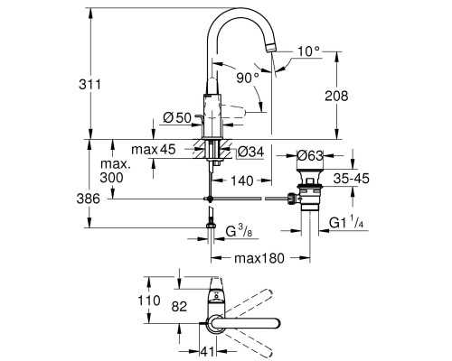 Grohe Змішувач для раковини Swift L довж. виливу - 140мм, поворотний, 1 важіль, хром