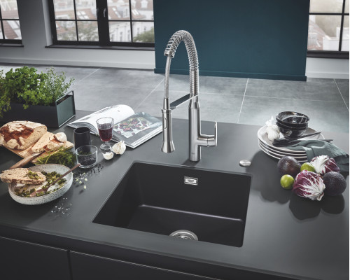 Grohe Мийка кухонна K700U, граніт, прямокут., без крила, 457x406x203мм, чаша - 1, врізна/під стільницю, чорний граніт